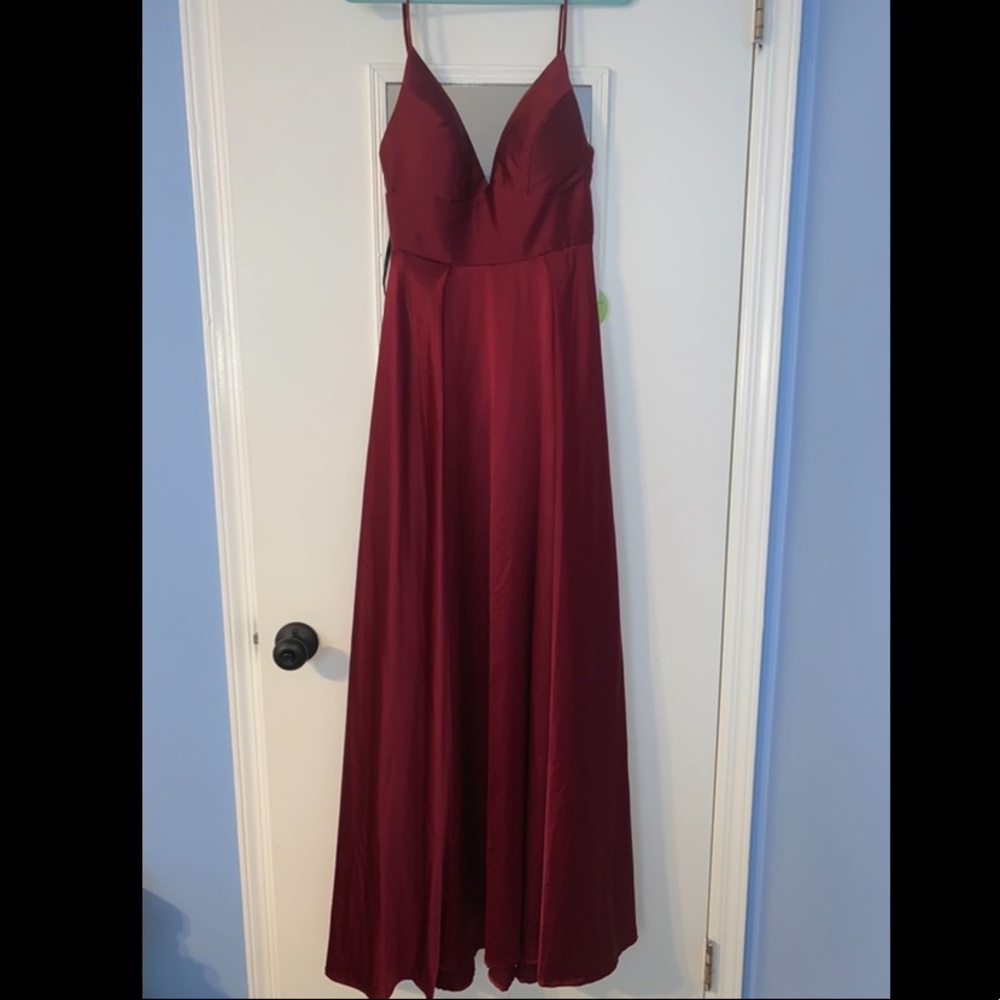 Red satin gown